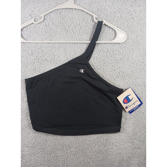 Champion Tops - CHAMPION WOMEN'S SIZE MEDIUM BLACK ONE SHOULDER LOGO CROP TOP